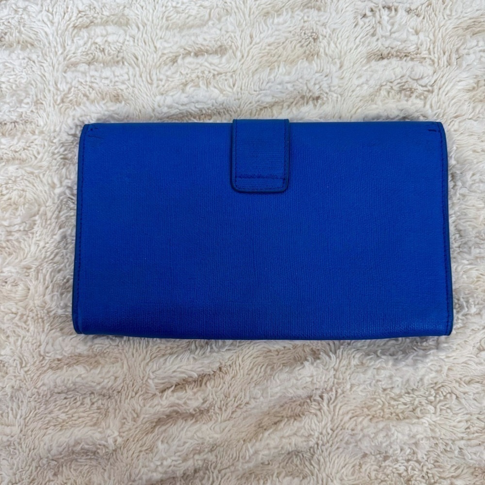 Yves Saint Laurent YSL Electric Blue Leather Y LIGNE Clutch with COA - Picture 3 of 11